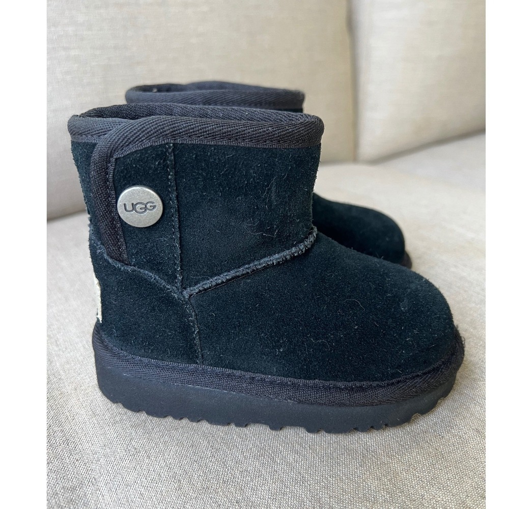 UGG Kids Jona Boots Size 6 Toddler Side Snap Pull On Black Suede Unisex